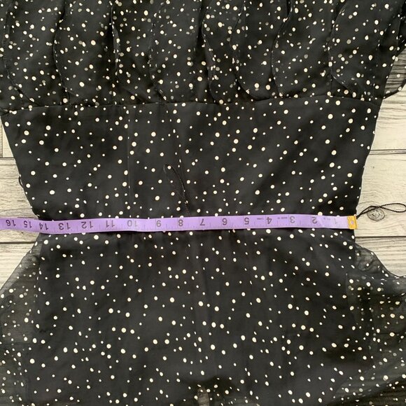 Vintage 80s 90s Sheer Polka Dot Overlay Tiered Ruffle Skirt Dolman Sleeve Dress - Picture 13 of 16